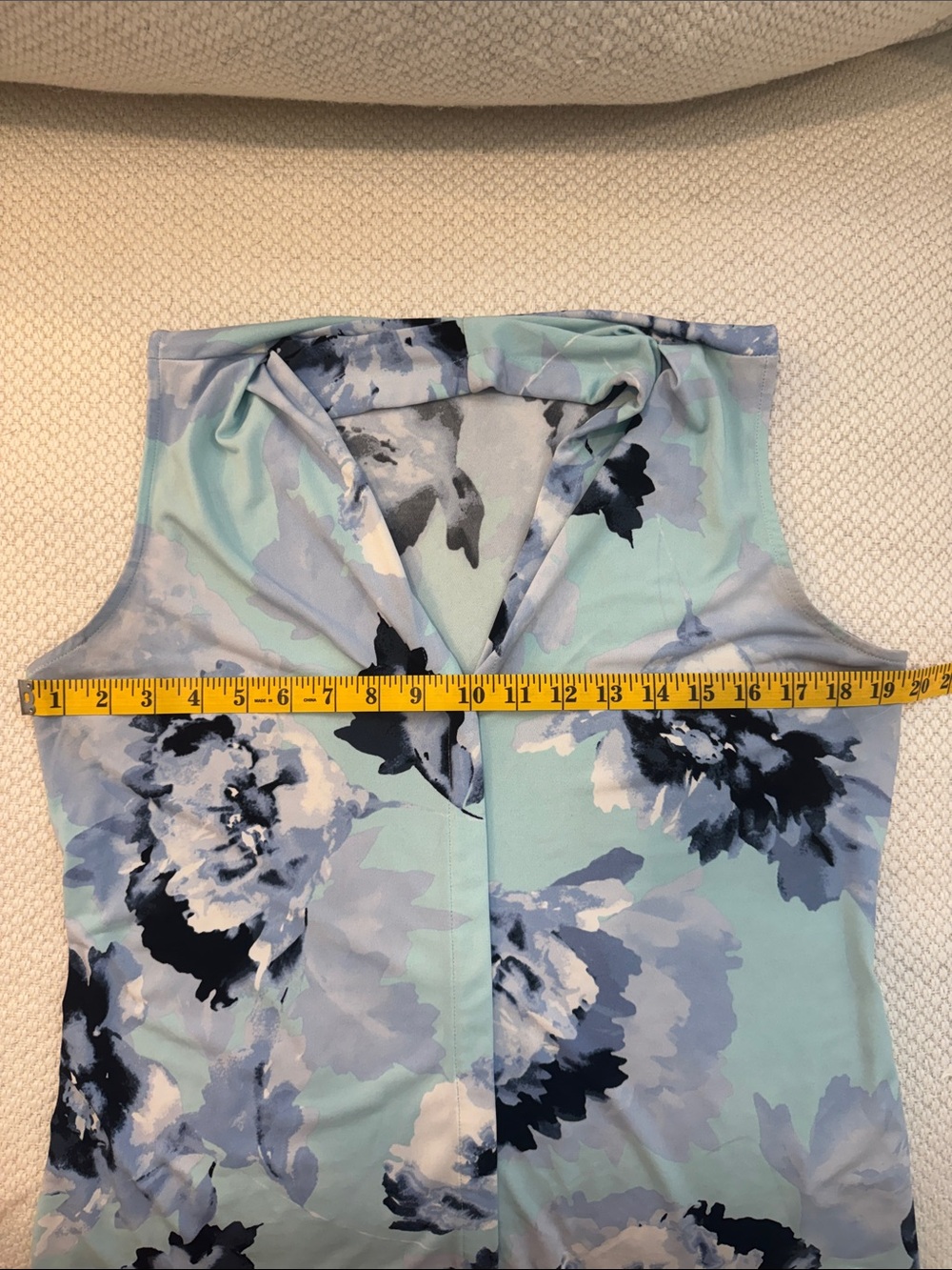 Calvin Klein Mint and Navy Floral Sleeveless V-Neck Top - Picture 6 of 7
